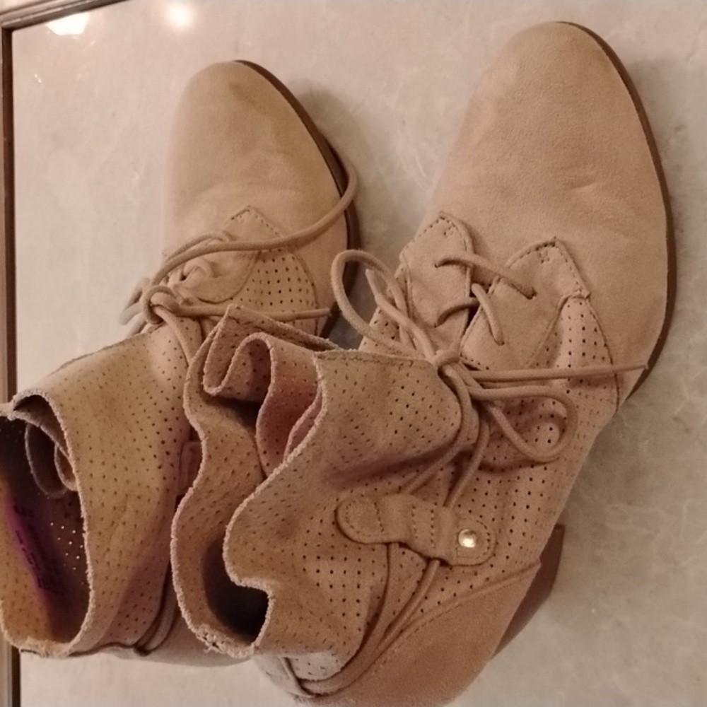 Maurices Lace Up Tan Suede Boots - Picture 2 of 9